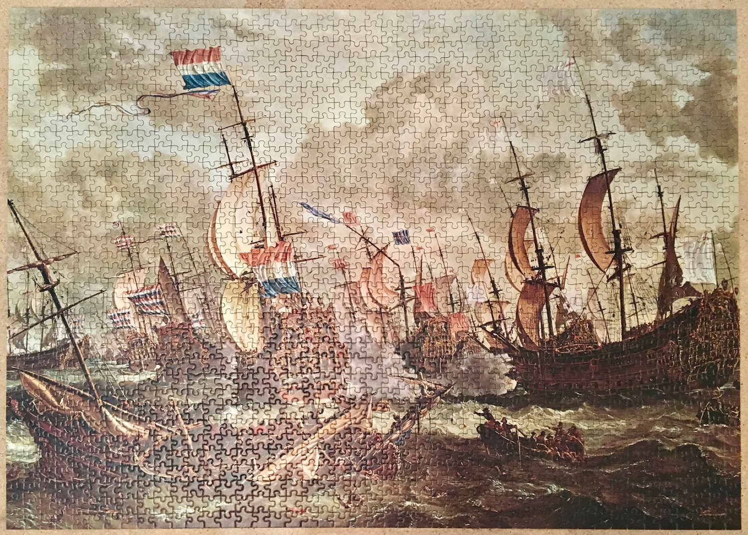 Image of the puzzle 1500, Ravensburger, Four Days Battle, by Abraham Storck, Picture of the puzzle assembled