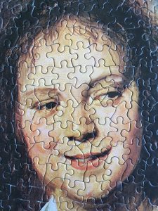 Image of the puzzle 500, Nathan, The Gypsy Girl, by Frans Hals, Puzzle Assembled, Close-up of the pieces